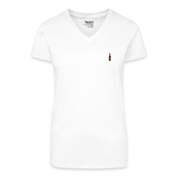 Weinflasche bestickt - Bio Frauen T-Shirt mit V-Ausschnitt - Weiß - Vorne