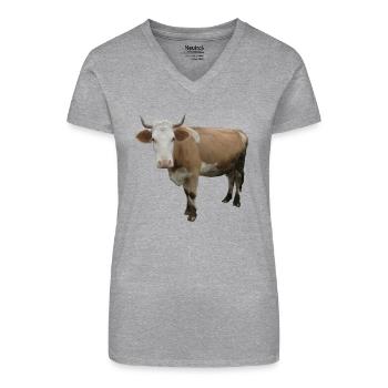 Kuh - Bio Frauen T-Shirt mit V-Ausschnitt - Grau meliert - Vorne
