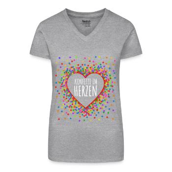 Konfetti im Herzen - Karneval im Blut Kostüm - Bio Frauen T-Shirt mit V-Ausschnitt - Grau meliert - Vorne