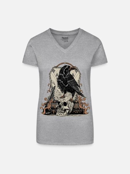 Raven Koszulki - Bio Frauen T-Shirt mit V-Ausschnitt - Grau meliert