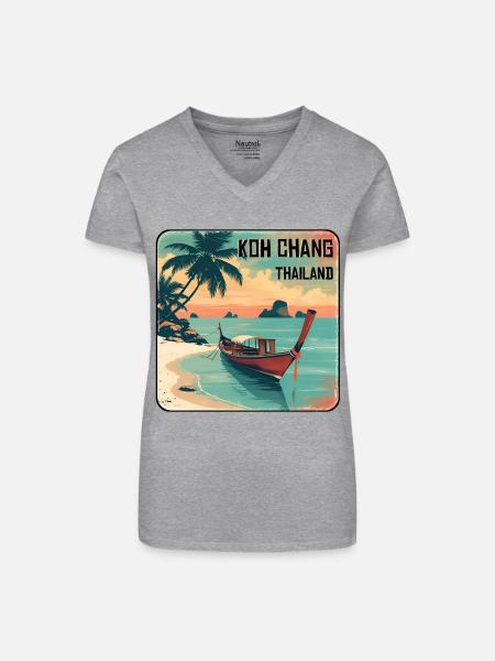 Koh Chang - Bio Frauen T-Shirt mit V-Ausschnitt - Grau meliert