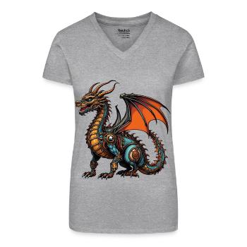 dragon - T-shirt bio col V Femme - gris chiné - Devant