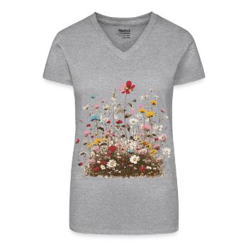 parfumé coloré fleur prairie printemps fleurs herbes - T-shirt bio col V Femme - gris chiné - Devant