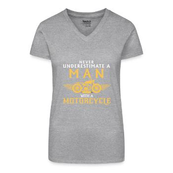 ONDERSCHAT NOOIT EEN MAN EN ZIJN MOTOR. - Bio vrouwen T-shirt met V-hals - grijs gemêleerd - Voor
