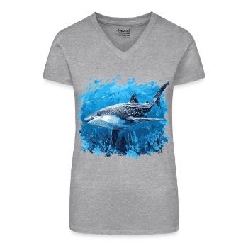 requin-baleine Requin-baleine requin-baleine - T-shirt bio col V Femme - gris chiné - Devant