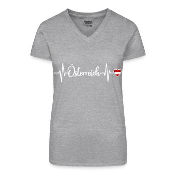 Österreich Herzschlag Austria Herz Flagge - Bio Frauen T-Shirt mit V-Ausschnitt - Grau meliert - Vorne