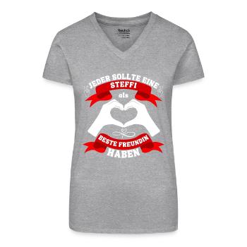 Beste Freundin Steffi - Bio Frauen T-Shirt mit V-Ausschnitt - Grau meliert - Vorne