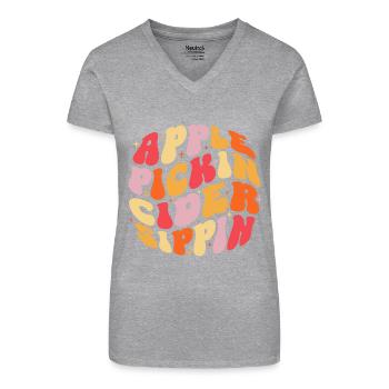 Apfel pickin Apfelwein Sippin Groovy Apfelwein - Bio Frauen T-Shirt mit V-Ausschnitt - Grau meliert - Vorne