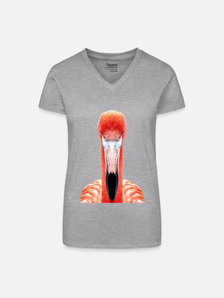 Flamingo - Bio Frauen T-Shirt mit V-Ausschnitt - Grau meliert