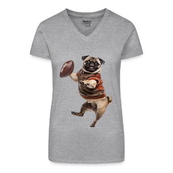 Mops - Ekologisk T-shirt med V-ringning dam - gråmelerad - Fram