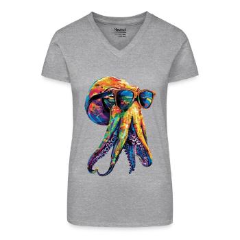 Tintenfisch - Bio Frauen T-Shirt mit V-Ausschnitt - Grau meliert - Vorne