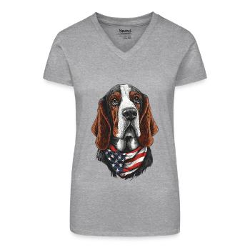 Basset - Bio Frauen T-Shirt mit V-Ausschnitt - Grau meliert - Vorne