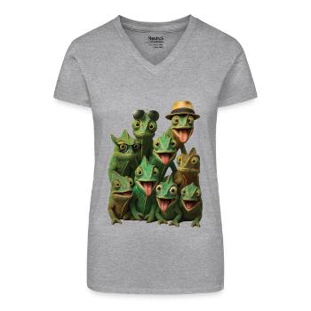 Chamäleon - Bio Frauen T-Shirt mit V-Ausschnitt - Grau meliert - Vorne