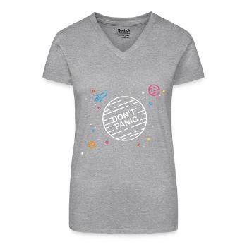 Don't Panic - Bio Frauen T-Shirt mit V-Ausschnitt - Grau meliert - Vorne