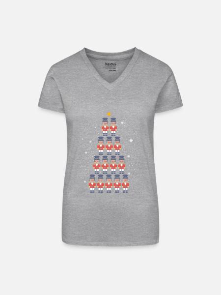 Nussknacker Weihnachten - Bio Frauen T-Shirt mit V-Ausschnitt - Grau meliert