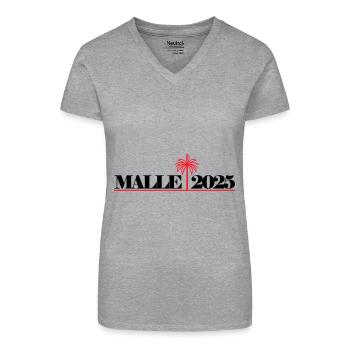 Malle 2025 Palme Mallorca - Bio Frauen T-Shirt mit V-Ausschnitt - Grau meliert - Vorne