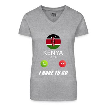 Kenya ruft an Lusiger Flaggen Spruch - Bio Frauen T-Shirt mit V-Ausschnitt - Grau meliert - Vorne