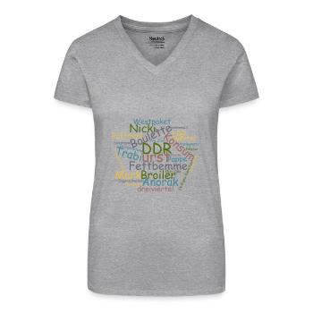 DDR Ostalgie Wörtersammlung - Bio Frauen T-Shirt mit V-Ausschnitt - Grau meliert - Vorne