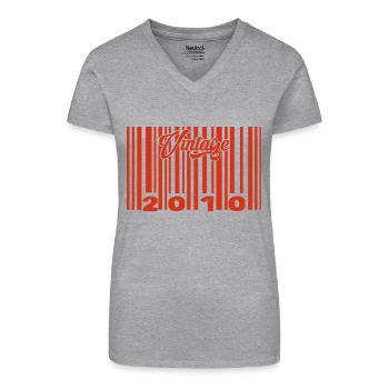 Jahrgang 2010 Geboren im Jahr 2010 15 Jahre alter Barcode Anniversai - Bio Frauen T-Shirt mit V-Ausschnitt - Grau meliert - Vorne