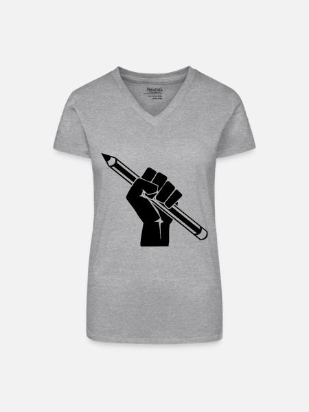 Revolution - Bio Frauen T-Shirt mit V-Ausschnitt - Grau meliert
