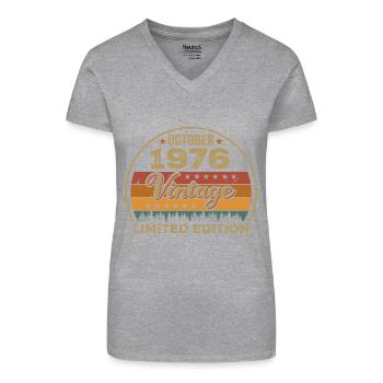 Vintage oktober 1976 verjaardagscadeau - 1976 - Bio vrouwen T-shirt met V-hals - grijs gemêleerd - Voor