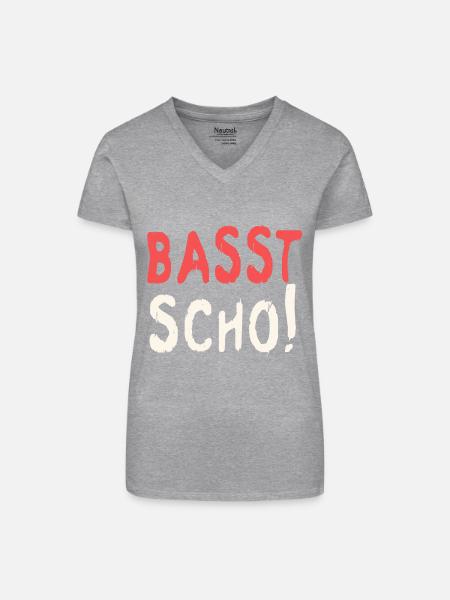 Basst scho rot baige text - Bio Frauen T-Shirt mit V-Ausschnitt - Grau meliert