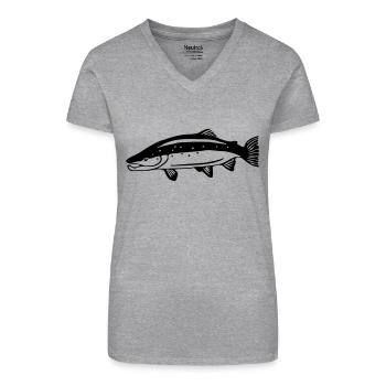Lachs - Bio Frauen T-Shirt mit V-Ausschnitt - Grau meliert - Vorne