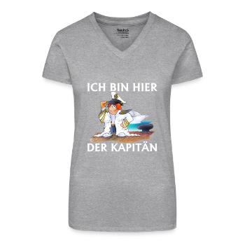 Kleiner Kapitän - Bio Frauen T-Shirt mit V-Ausschnitt - Grau meliert - Vorne