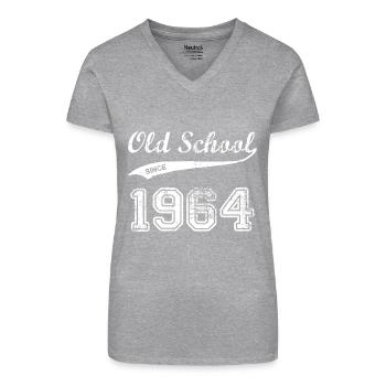 1964 - Bio Frauen T-Shirt mit V-Ausschnitt - Grau meliert - Vorne