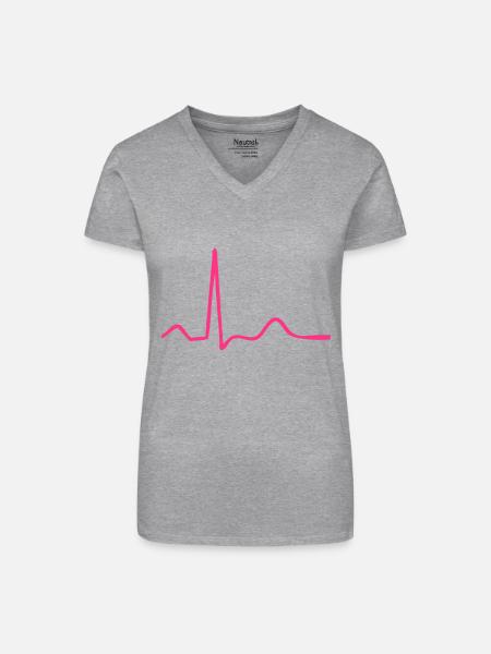 Herzschlag - Bio Frauen T-Shirt mit V-Ausschnitt - Grau meliert