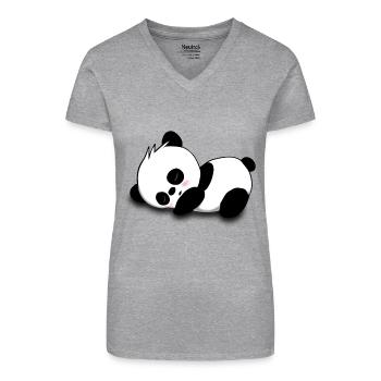 panda - Organic Women's V-Neck T-Shirt - heather grey - Front