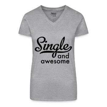 single and awesome - Organic Women's V-Neck T-Shirt - heather grey - Front