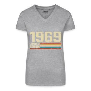 Jahrgang 1969 Retro Geburtstag - Jahrgang 1969 - Bio Frauen T-Shirt mit V-Ausschnitt - Grau meliert - Vorne