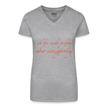 ich bin nicht perfekt - Bio Frauen T-Shirt mit V-Ausschnitt - Grau meliert - Vorne