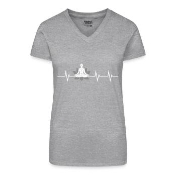 Meditation Heartbeat - Bio Frauen T-Shirt mit V-Ausschnitt - Grau meliert - Vorne