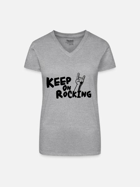 KEEP ON ROCKING !!!!!!! - Bio Frauen T-Shirt mit V-Ausschnitt - Grau meliert