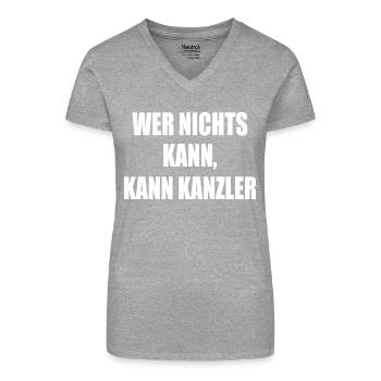 wer nichts kann kann kanzler - Bio Frauen T-Shirt mit V-Ausschnitt - Grau meliert - Vorne