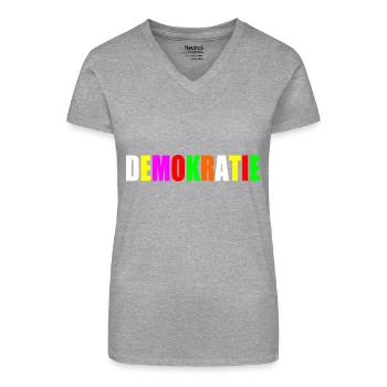 Demokratie - Bio Frauen T-Shirt mit V-Ausschnitt - Grau meliert - Vorne