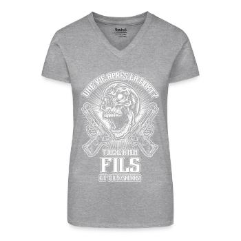Ne touchez pas à mon fils - FR - T-shirt bio col V Femme - gris chiné - Devant