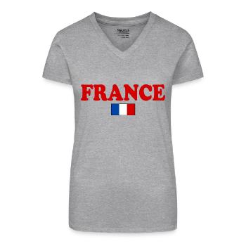 France - T-shirt bio col V Femme - gris chiné - Devant