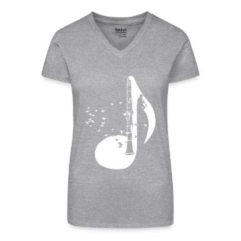 Klarinette Klarinetten Spieler T-Shirt Geschenk - Bio Frauen T-Shirt mit V-Ausschnitt - Grau meliert - Vorne
