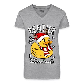 Rentier war ausverkauft - Bio Frauen T-Shirt mit V-Ausschnitt - Grau meliert - Vorne