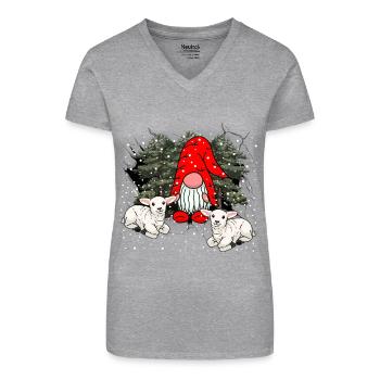 Winter Märchen Zwerg Zwerge Märchenfigur Xmas - Bio Frauen T-Shirt mit V-Ausschnitt - Grau meliert - Vorne