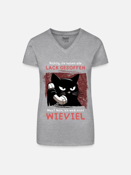 Lack gesoffen? Wieviel?! – Genervte Telefonkatze - Bio Frauen T-Shirt mit V-Ausschnitt - Grau meliert