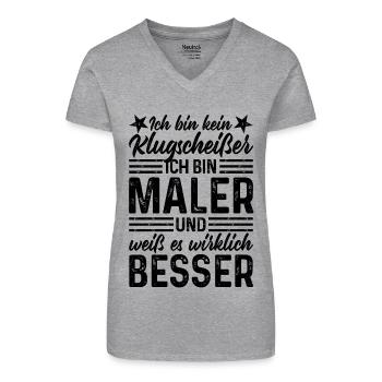 Maler lustiger Spruch Ich bin kein Klugscheißer - Bio Frauen T-Shirt mit V-Ausschnitt - Grau meliert - Vorne