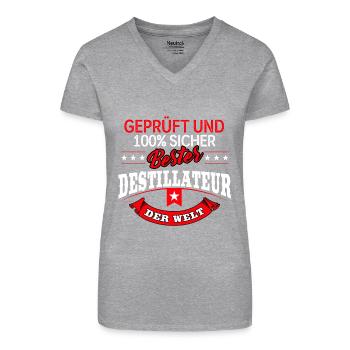 Destillateur Destillateurin Schnapsbrenner Schnaps - Bio Frauen T-Shirt mit V-Ausschnitt - Grau meliert - Vorne