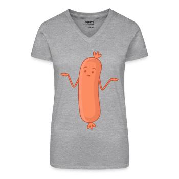 Lustige Bockwurst Achselzucken Wurscht Wurst Egal - Bio Frauen T-Shirt mit V-Ausschnitt - Grau meliert - Vorne