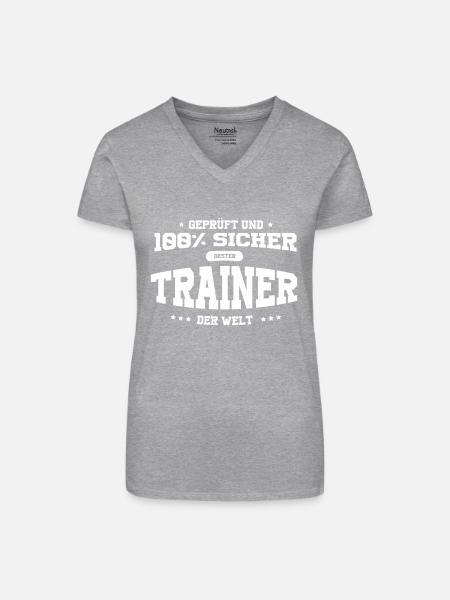 Bester Trainer der Welt - Bio Frauen T-Shirt mit V-Ausschnitt - Grau meliert