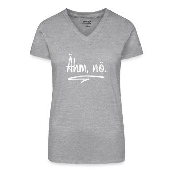 Ähm Nö Nein Haha No Faulenzer Faultier Neinsager - Bio Frauen T-Shirt mit V-Ausschnitt - Grau meliert - Vorne