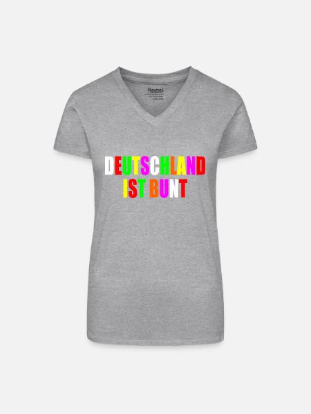 Deutschland ist bunt - Bio Frauen T-Shirt mit V-Ausschnitt - Grau meliert